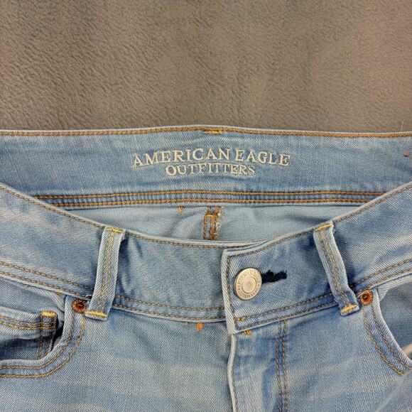 American Eagle Kick Boot Jeans Women's Size 14 Blue Stretch Denim Light Wash Mid - Picture 4 of 10